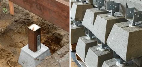 useing concrete pier block with metal bracket foundation|concrete pier blocks adjustable bracket.